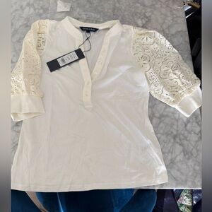 Veronica Beard Cream Lace Sleeve Blouse